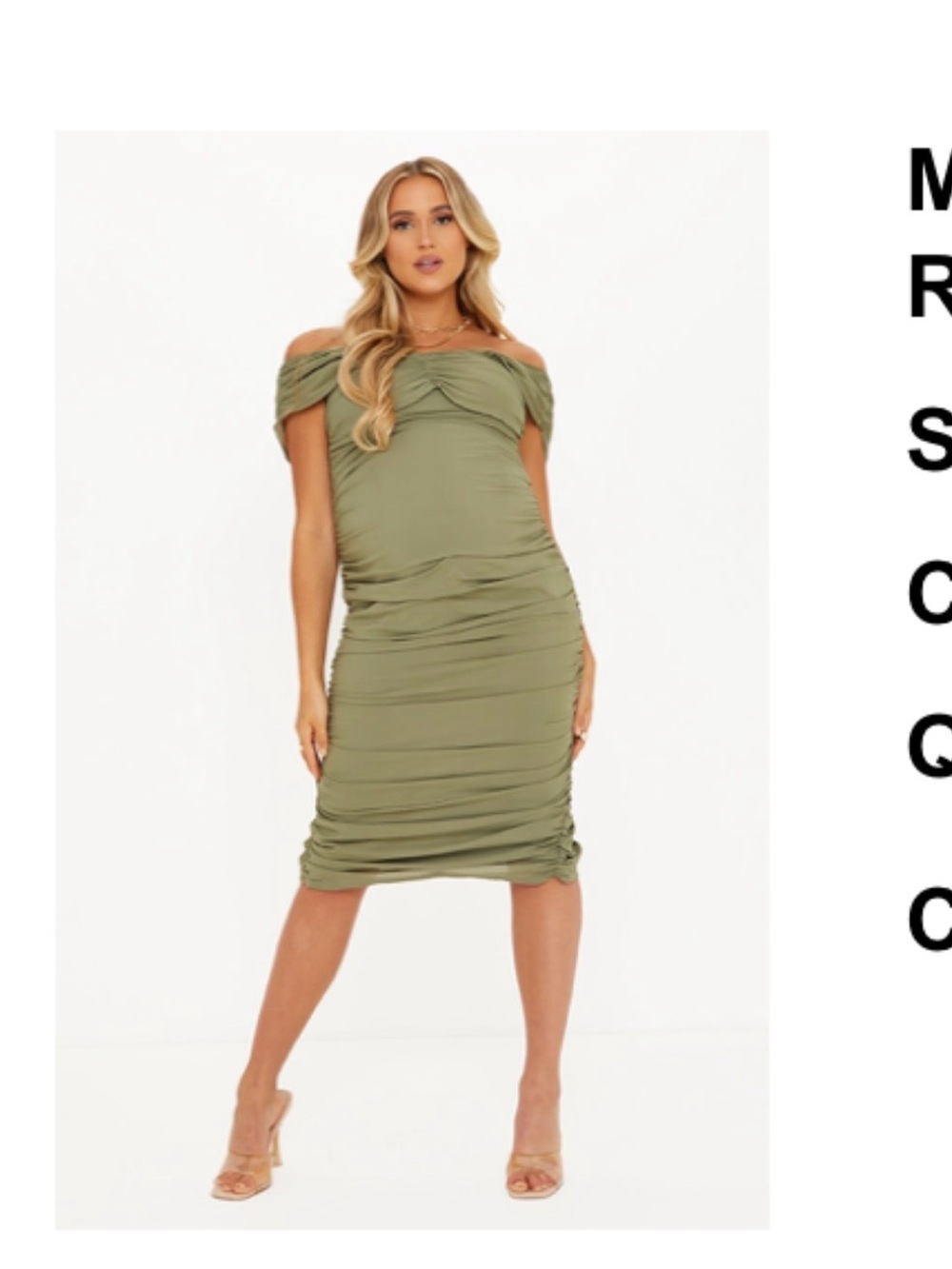MATERNITY PrettyLittleThing Olive Green Ruched Midi Dress